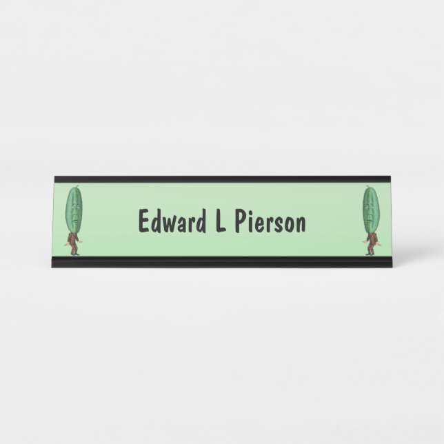 Two Strange Men Green Pickle Heads With Faces Suit Desk Name Plate (Front)