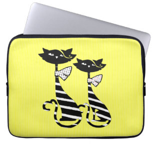 Two Striped Black & White Silhouette Cats   Laptop Sleeve