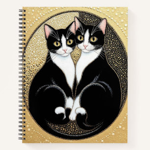 Two Stylised Cats in Symmetrical Design Notebook