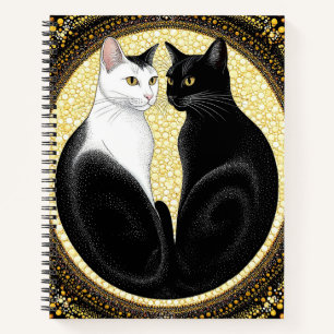 Two Stylised Cats in Symmetrical Design Notebook