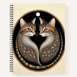 Two Stylised Cats in Symmetrical Design Notebook
