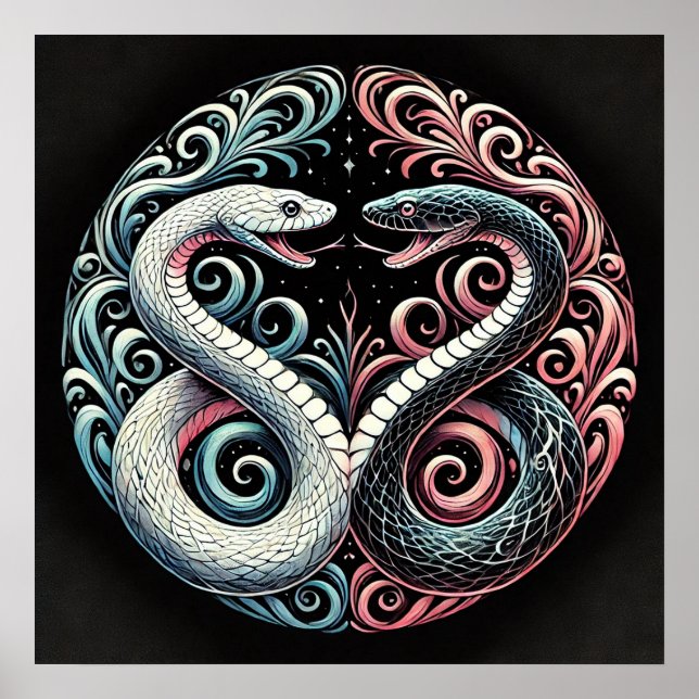 Two stylised snakes poster (Front)