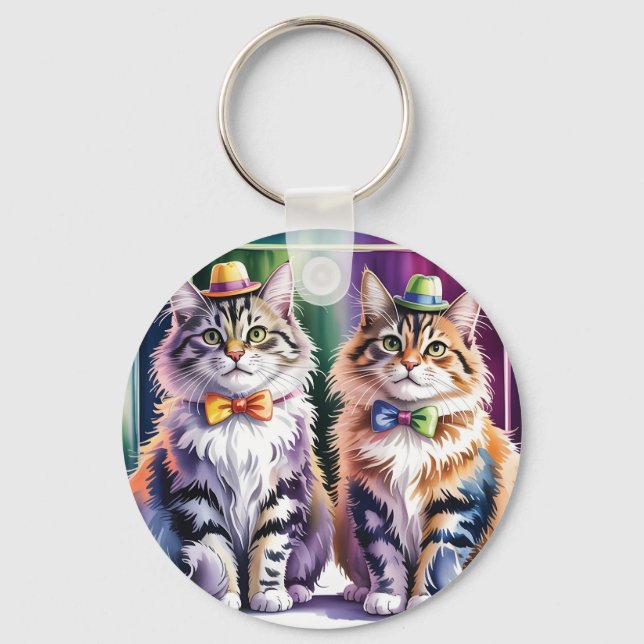 Two Stylish Cats in an Abstract Art Gallery Key Ring (Front)