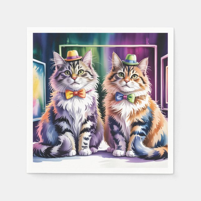 Two Stylish Cats in an Abstract Art Gallery Napkin (Front)