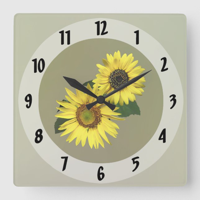 Two Sunflowers, The Same Yet Different Square Wall Clock (Front)