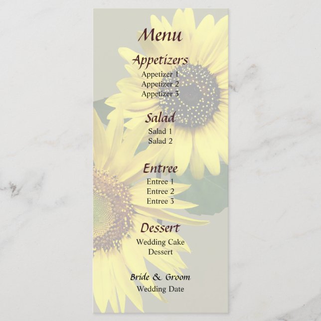 Two Sunflowers The Same Yet Different Wedding Menu (Front)