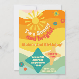 Two Sunny & Bright, Colourful Sun 2nd Birthday Invitation