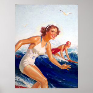 Two Surfer Girls by William Fulton Soare Poster