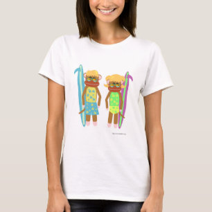 Two Surfer Monkeys Cute Cartoon Illustration T-Shirt