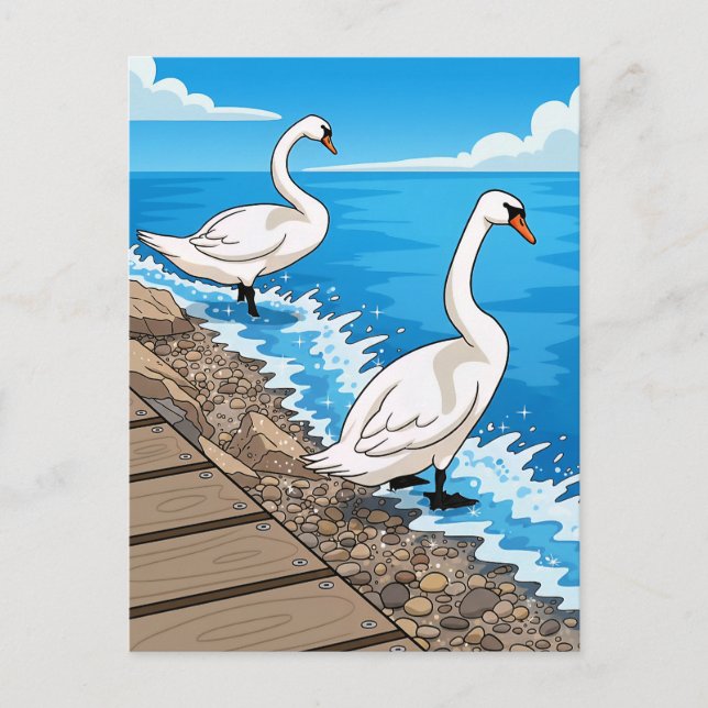 Two swans by a lake postcard (Front)
