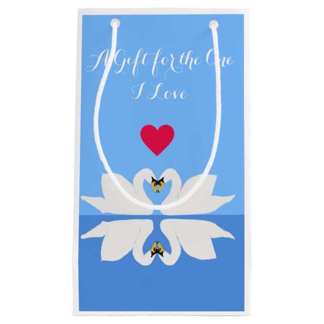 Two Swans in Classic Heart Pose Valentine’s Small Gift Bag (Front)