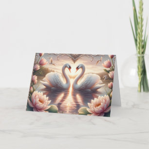 Two Swans in Love on a Pond Blank Card