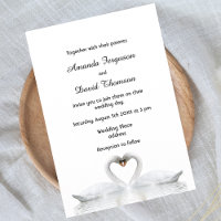 Two swans in love white wedding invitation card
