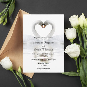Two swans in love white wedding invitation card