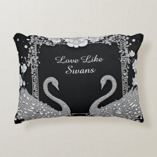 Two Swans In Love With Sparkling Flowers Decorative Cushion