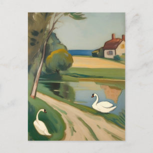 Two Swans Near a Pond Postcard
