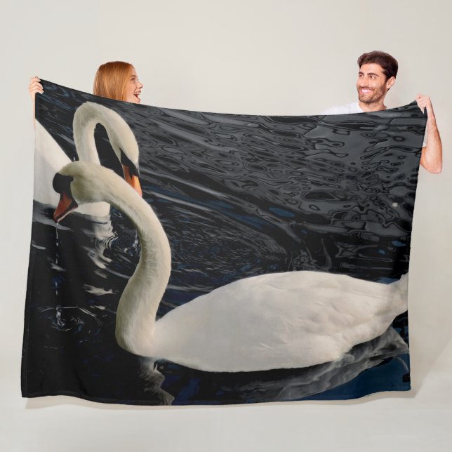 Two Swans on Lake Fleece Blanket (In Situ)