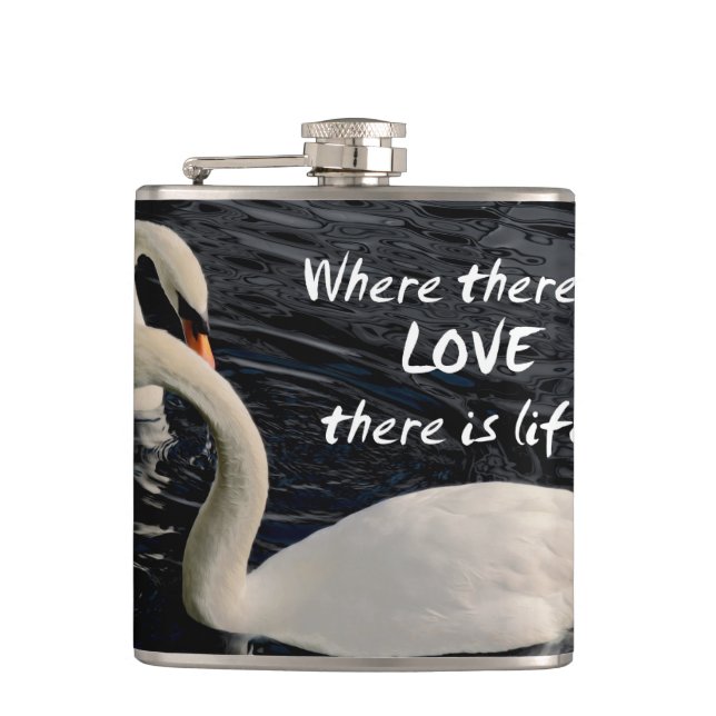 Two Swans on Lake Hip Flask (Front)