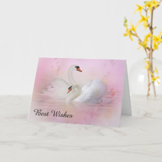 Two Swans on Pink Background Wedding Card