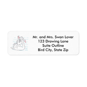 Two Swans Swimming Outline Address Labels