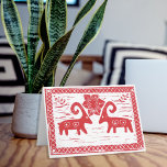 Two Swedish Yule Christmas Goats Holiday Card<br><div class="desc">This greeting card features Tanngrisnir and Tanngnjóstr the two Swedish Yule goats. Just in time for Christmas this red and white design is found on both greetings and note cards. The rustic design is from the art process known as printmaking. The carved image includes the goats, snowflake and leaves. If...</div>