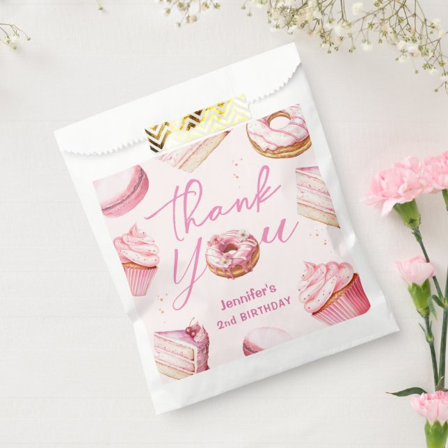 TWO Sweet 2nd Birthday Girls Pink Doughnut Party Favour Bags (Sealed)