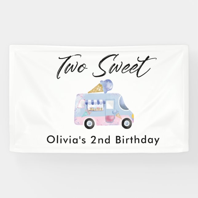 Two Sweet 2nd Birthday Ice Cream Truck Banner (Horizontal)