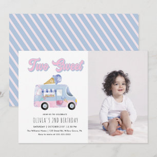 Two Sweet 2nd Birthday ice Cream Truck Invitation