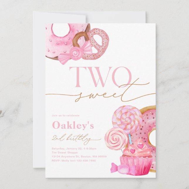 Two Sweet 2nd Birthday Invitation (Front)