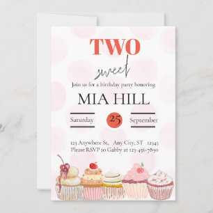 Two Sweet 2nd Birthday Party Invitation