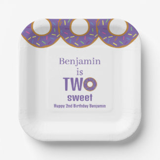 Two Sweet 2nd Birthday Purple Donut Party Paper Plate