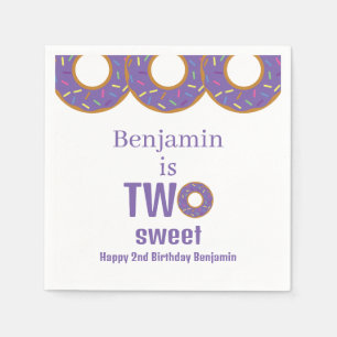 Two Sweet 2nd Birthday Purple Doughnut Party Napkin