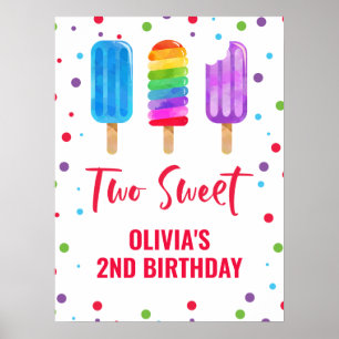 Two Sweet 2nd birthday Rainbow Ice Pop Poster