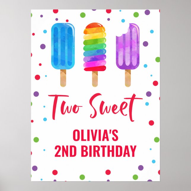 Two Sweet 2nd birthday Rainbow Ice Pop Poster (Front)