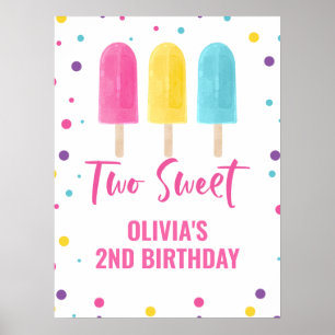 Two Sweet 2nd birthday Rainbow Ice Pop Poster