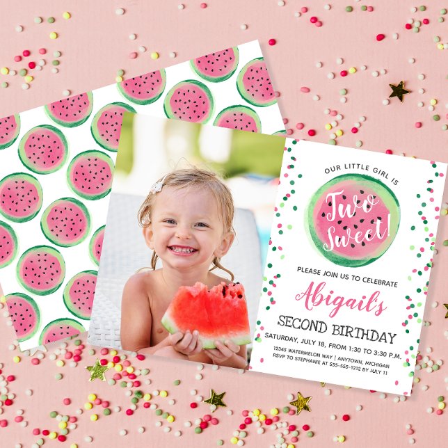 Two Sweet 2nd Birthday Watermelon Party Invitation (Creator Uploaded)