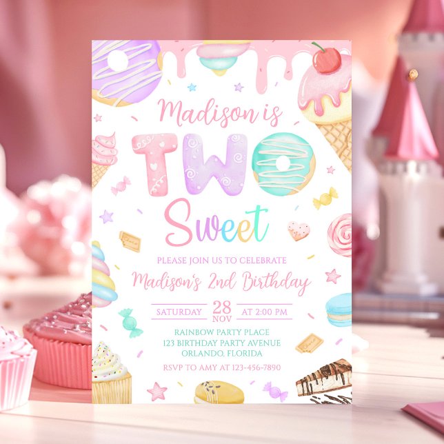 Two Sweet 2nd Doughnut Theme Birthday Invitation (Creator Uploaded)
