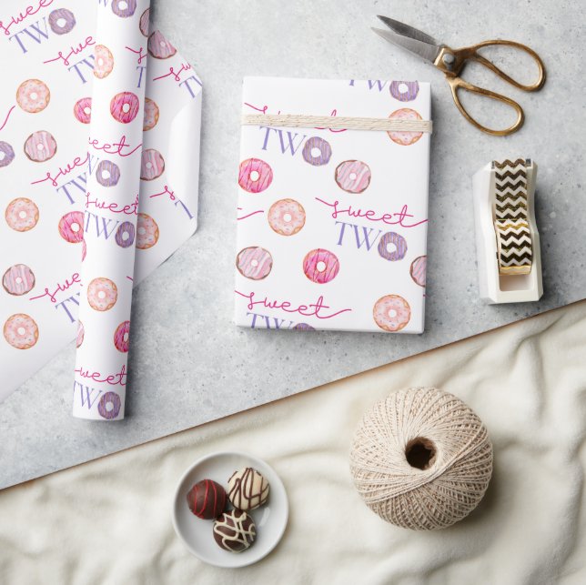 Two Sweet 2nd Doughnut Theme Birthday Party Wrapping Paper (Crafts)