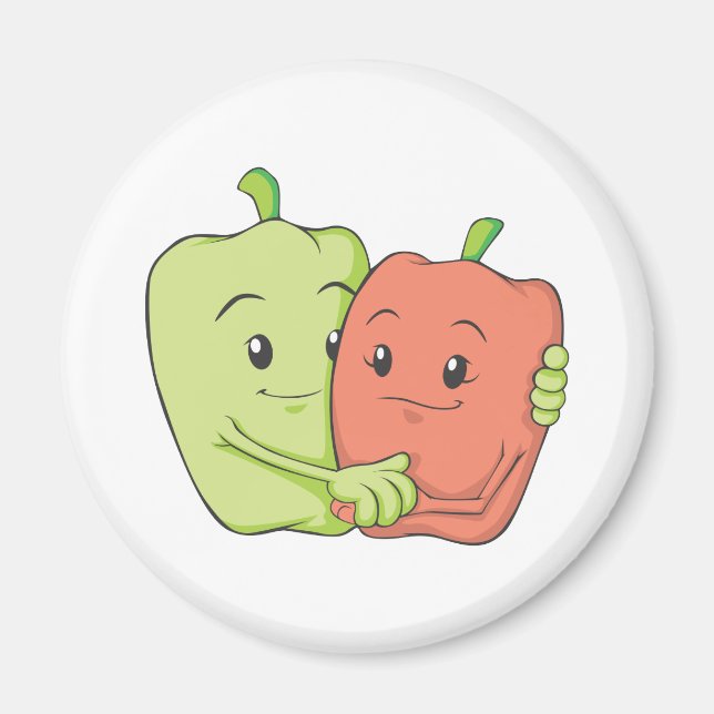 Two Sweet Bell Pepper Lovers Hugging Magnet (Front)