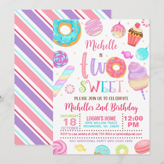 Two Sweet Birthday Invitation (Front/Back)