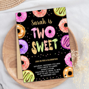 Two Sweet Black Doughnut Birthday Invitations