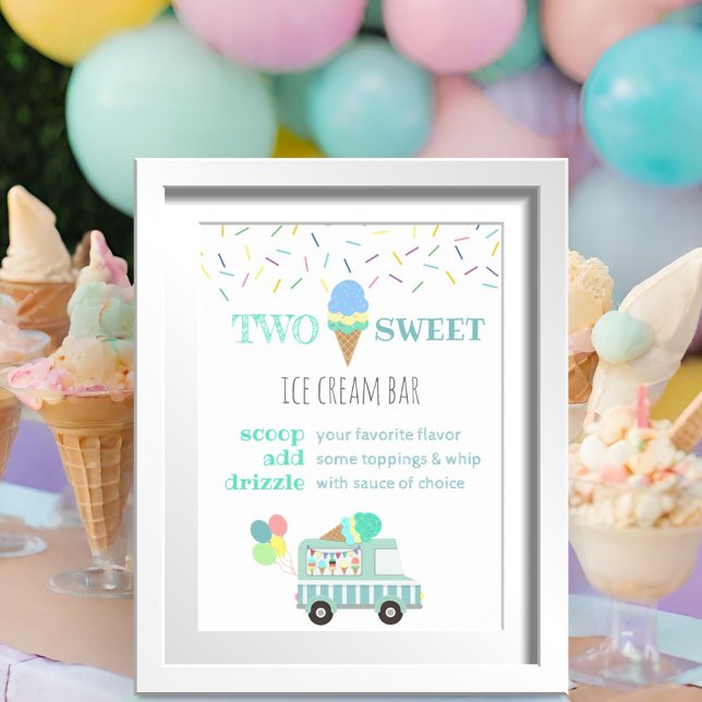 Two Sweet blue ice cream party dessert bar sign (Creator Uploaded)