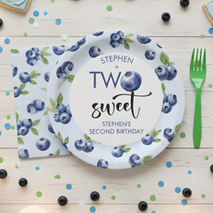 Two sweet blueberries kids birthday paper plate