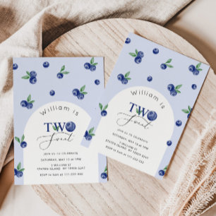Two sweet blueberry boy 2nd birthday invitation