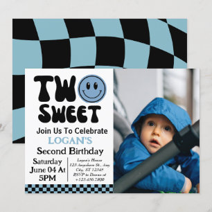 Two Sweet Boy 2nd Birthday Photo Invitation