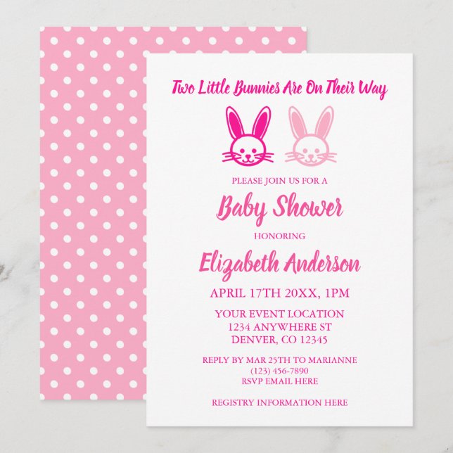 Two Sweet Bunnies Twin Girls Baby Shower Invitation (Front/Back)