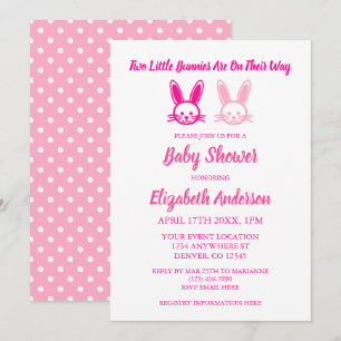 Two Sweet Bunnies Twin Girls Baby Shower Invitation
