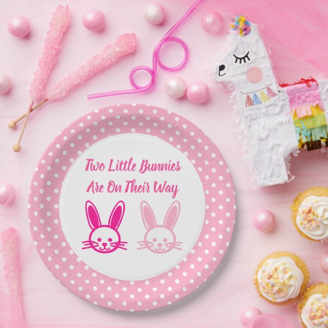 Two Sweet Bunnies Twin Girls Paper Plate (Party)