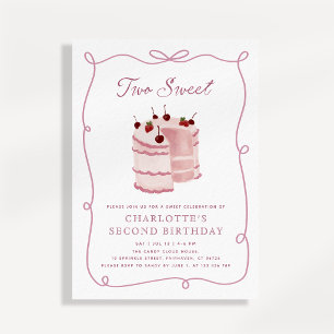 Two Sweet Cake Illustration Second Birthday Invitation