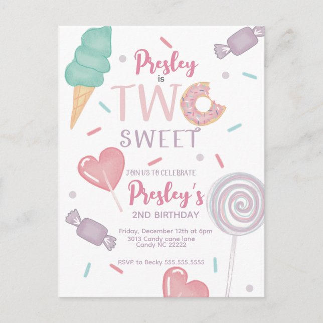 Two Sweet Candy  Invitation Postcard (Front)
